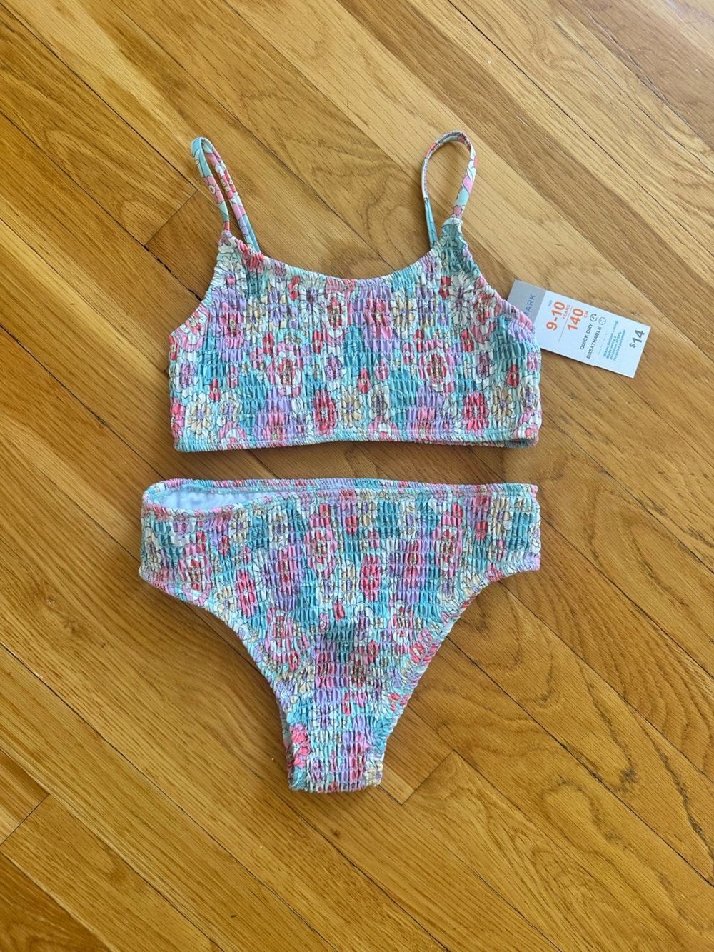 Primark Kids Light Blue Pink Floral Smocked Bikini